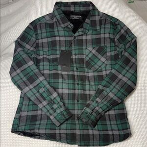 Eighth Avenue Men's Green and Black Plaid Shirt w/Fleece Lining - Small (NWT)